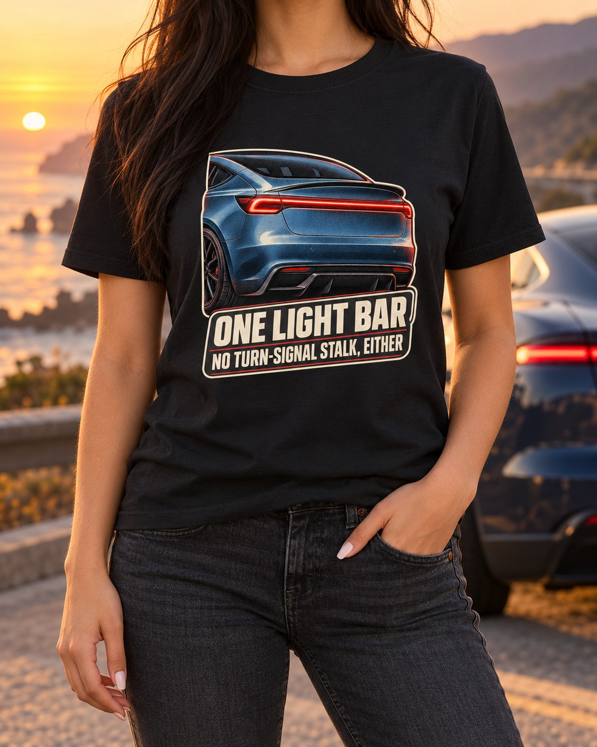 Model 3 Performance Highland Taillight Macro Shirt, Light Bar T-Shirt Black worn hero