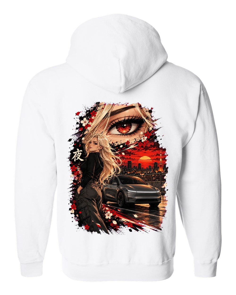 Tesla Model Y Juniper Anime Girl Zip Hoodie White back