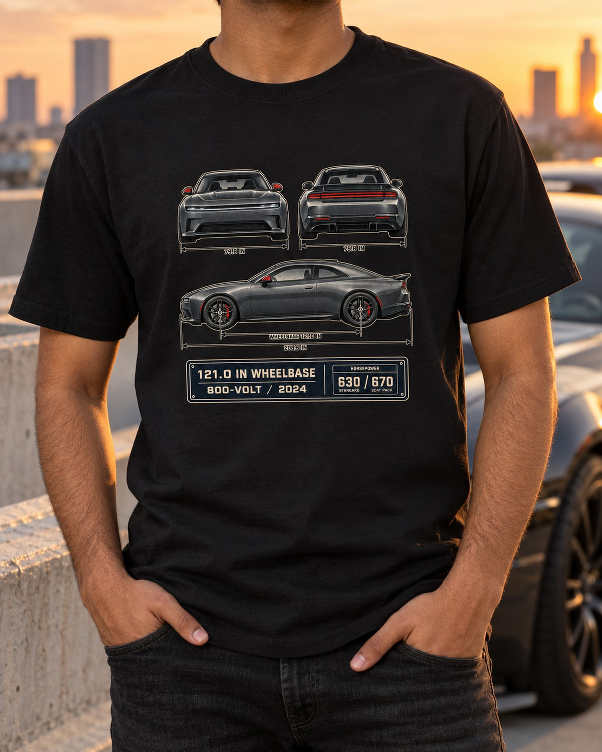 Dodge Charger Daytona Scat Pack 2024 Blueprint Car Shirt T-Shirt Black worn hero