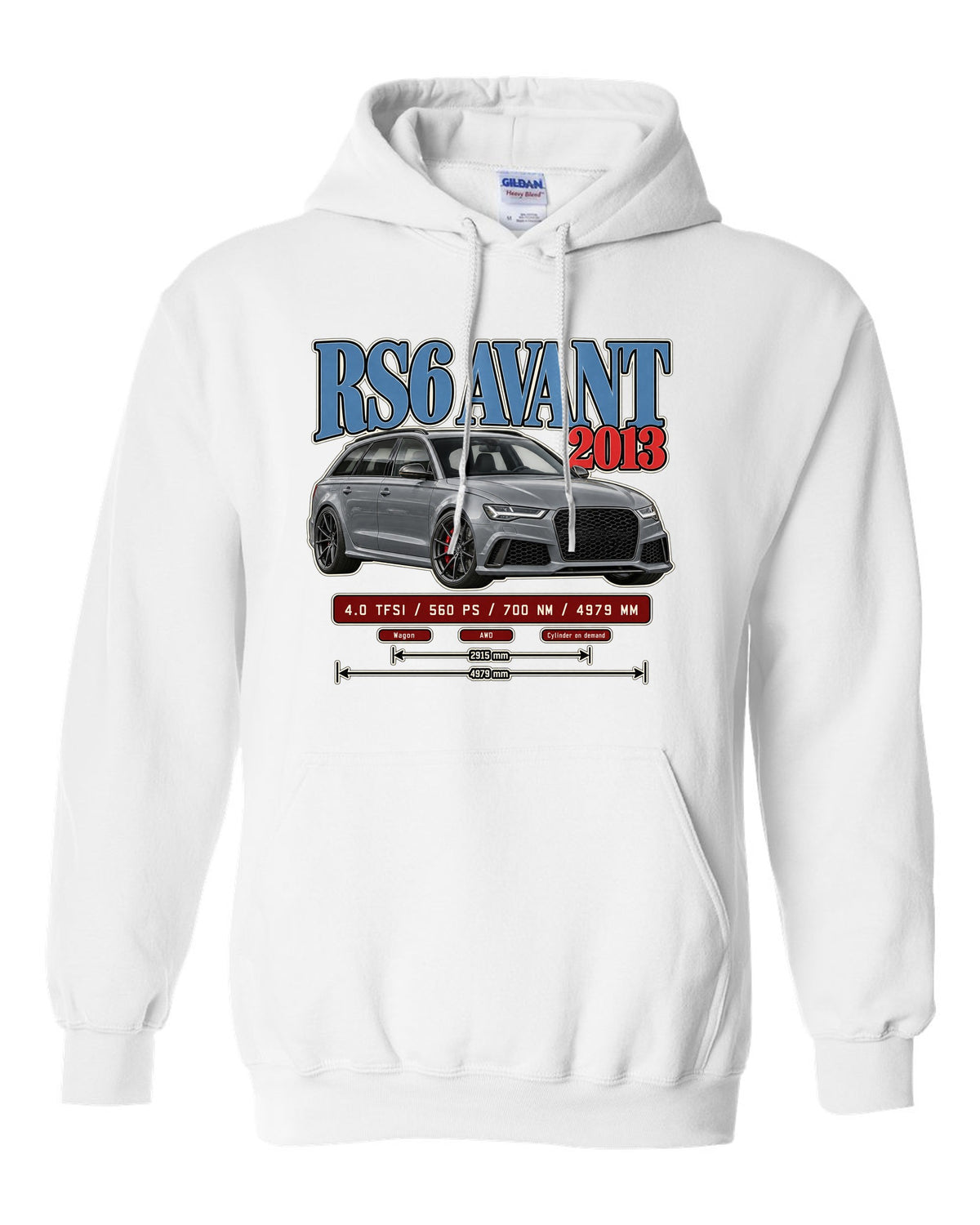 Audi RS6 Avant C7 2013 archive panel print white pull over hoodie front view with the design