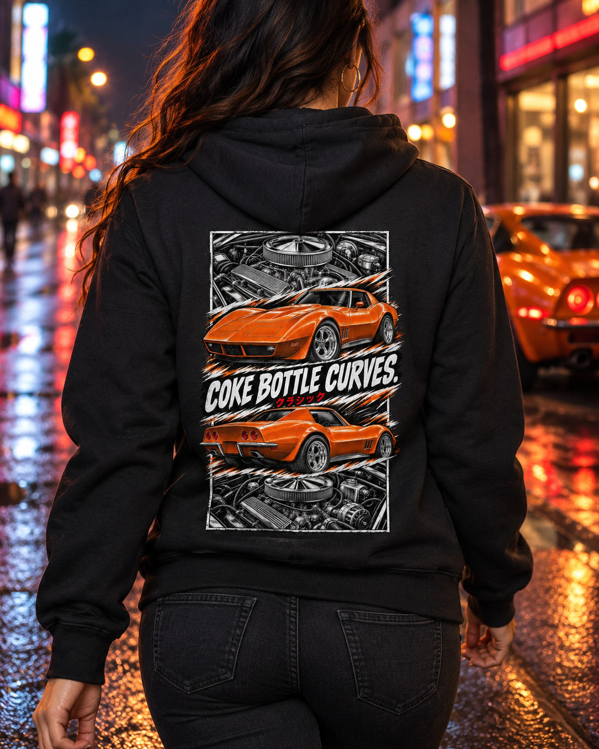 Corvette C3 Torn Poster Full-Back Graphic Tee Zip Hoodie Black worn hero