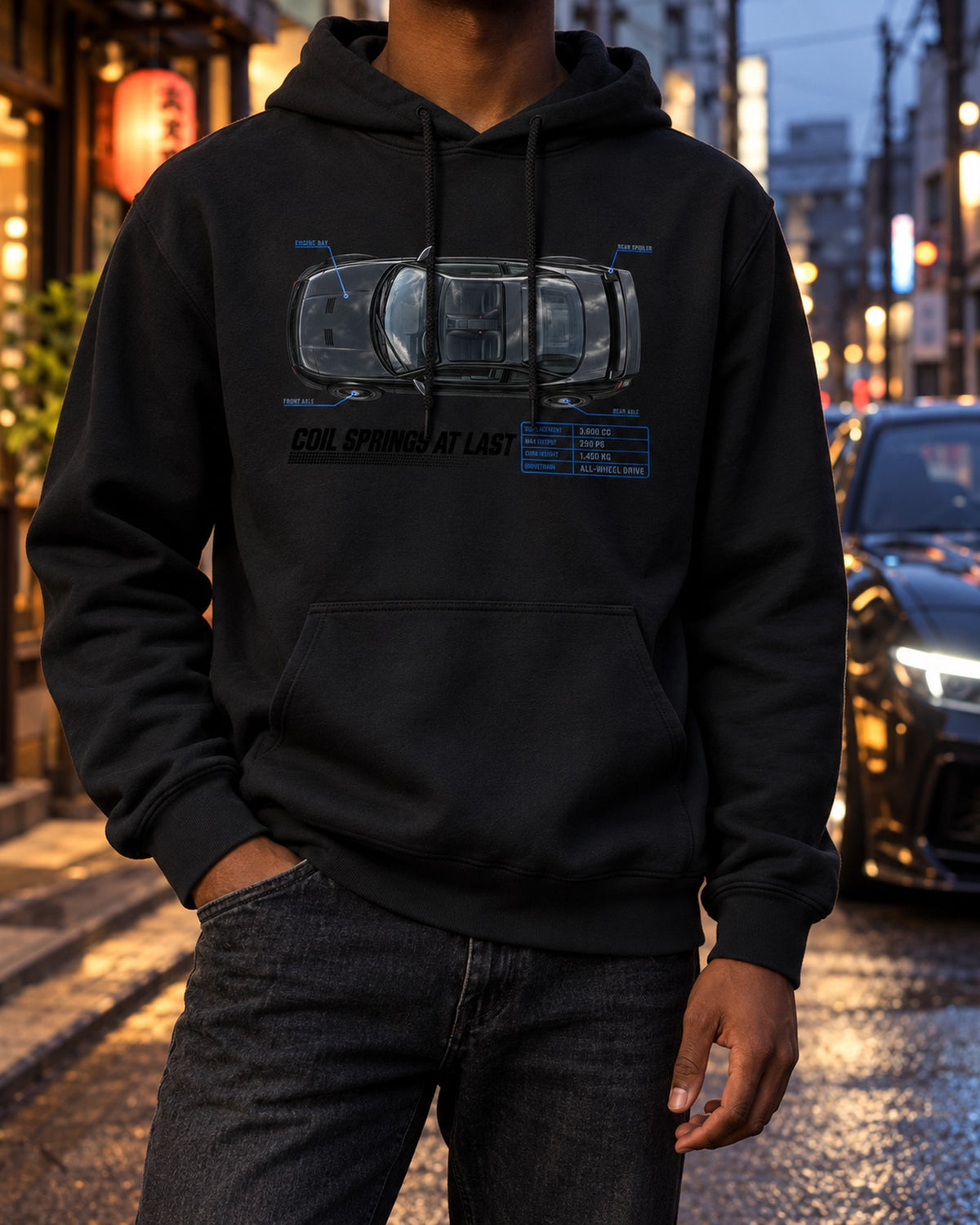 Porsche 911 Carrera 4 964 Coil Springs At Last Spec Poster Tee Pull Over Hoodie Black worn hero