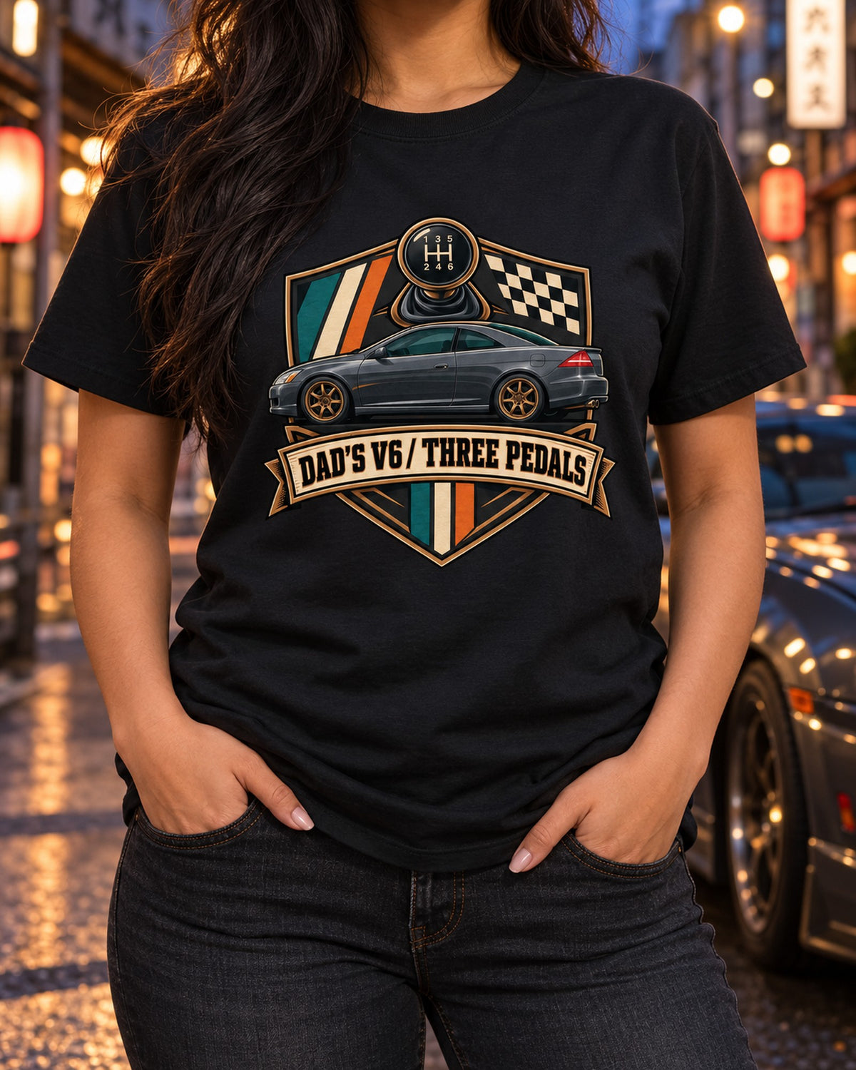 Honda Accord V6 Coupe Three Pedals Dad Crest Shirt T-Shirt Black worn hero