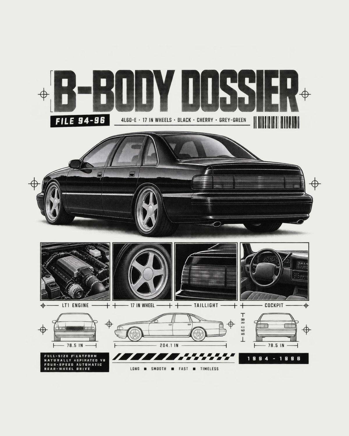 Chevrolet Impala SS 1994-96 B-Body Dossier Panel Shirt design only