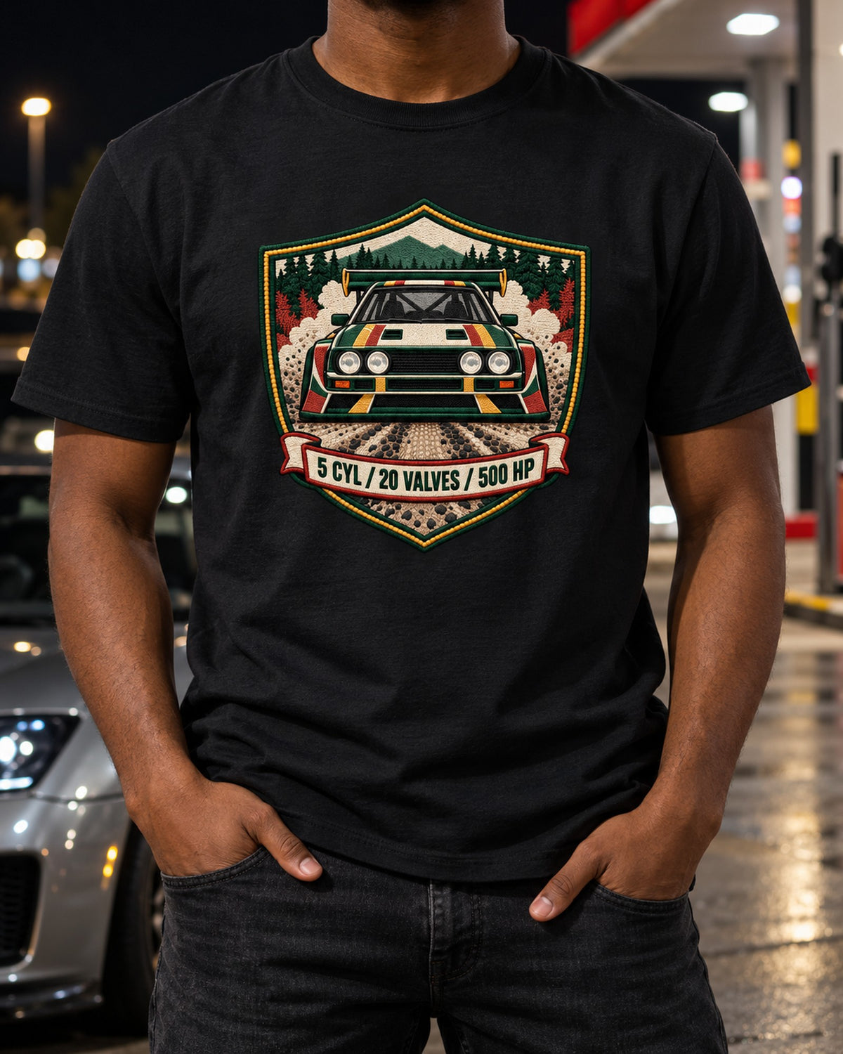 Audi Sport Quattro S1 E2 Wing Varsity Crest Shirt T-Shirt Black worn hero