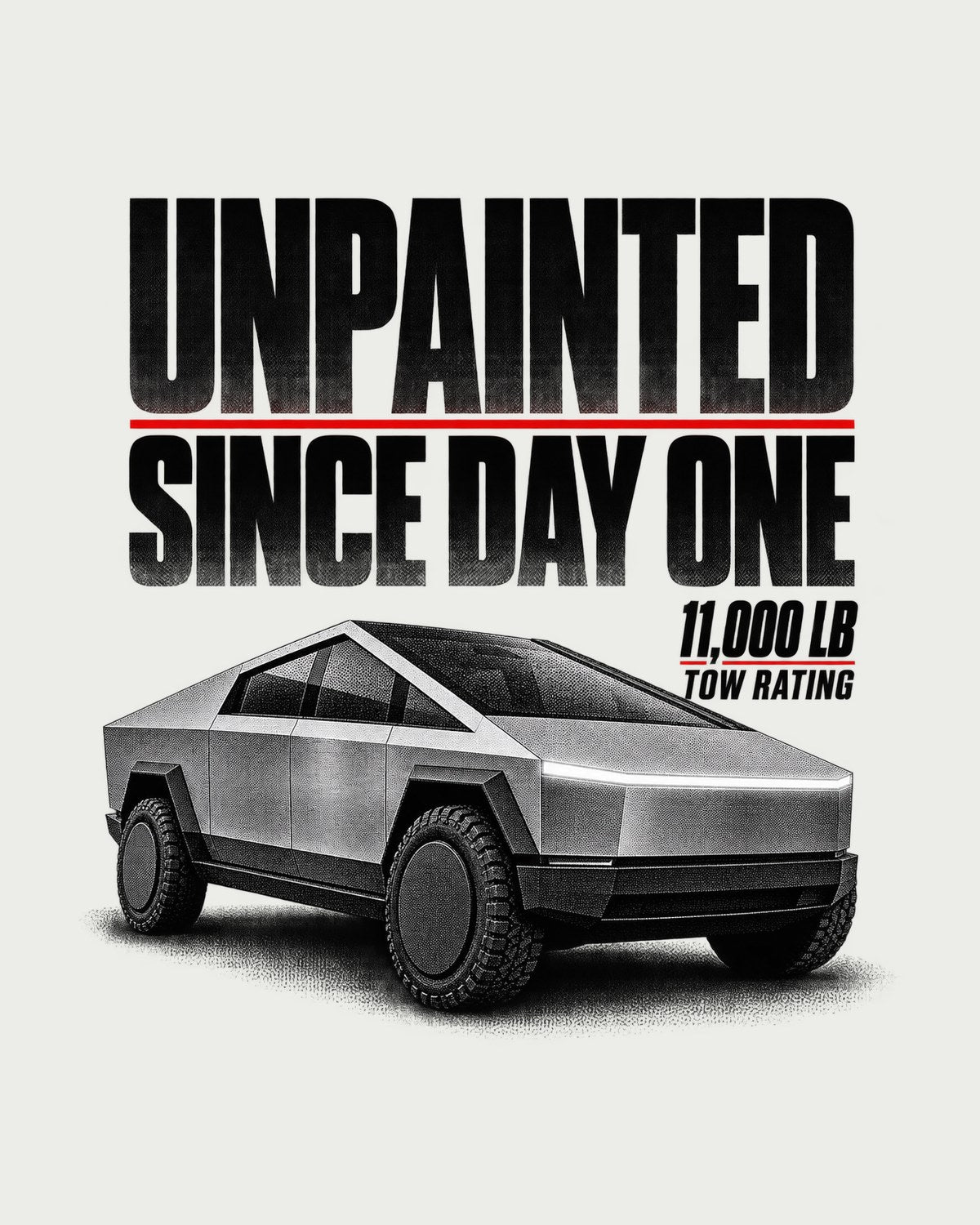 Cybertruck Unpainted Halftone Tee, 11,000 lb Tow Rating design only