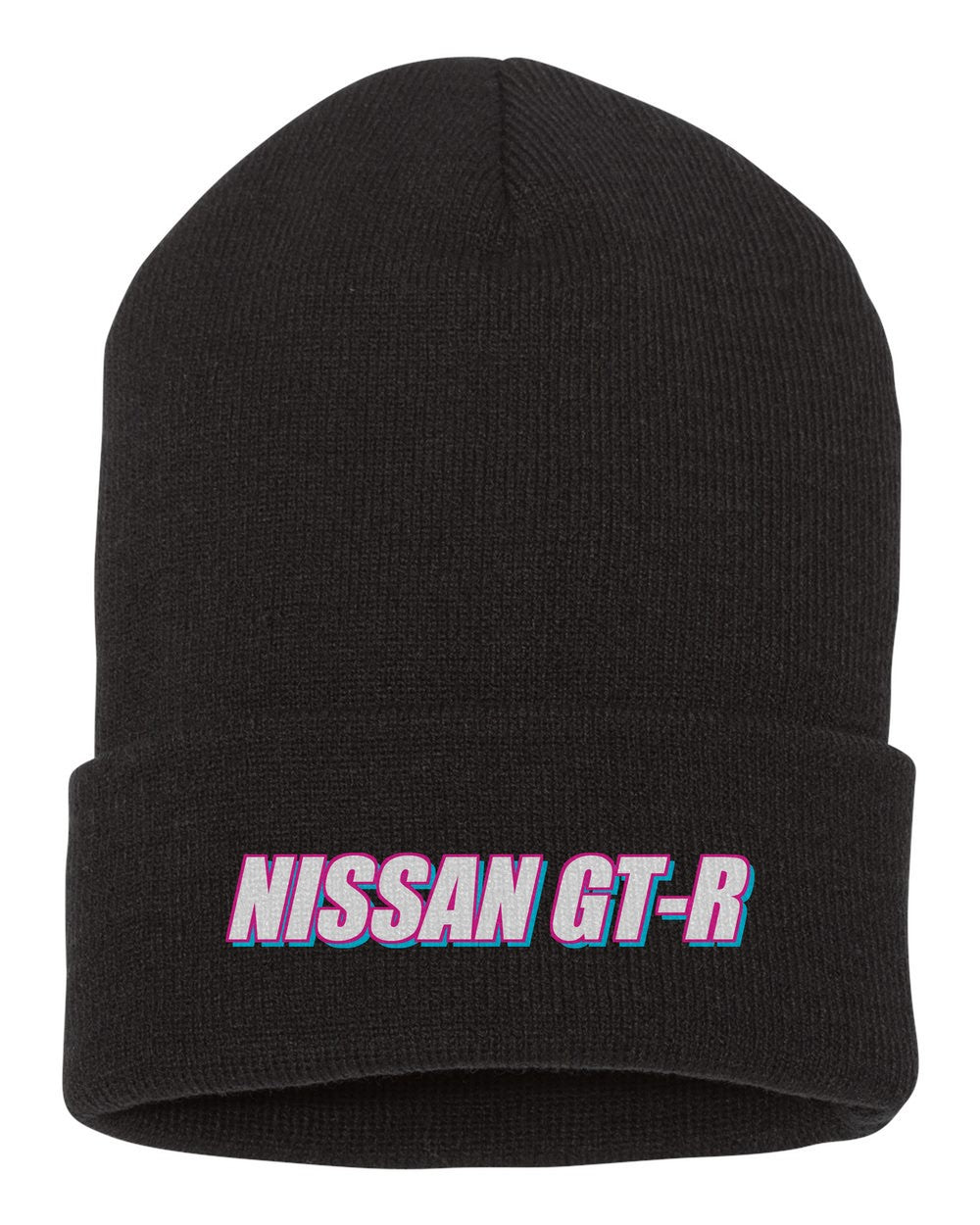 Nissan Gt-R black beanie front view with car name