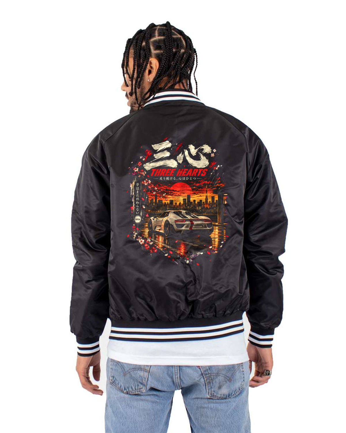 Porsche 918 Spyder Three Hearts Shirt, Hoodie & More Bomber Jacket Black back