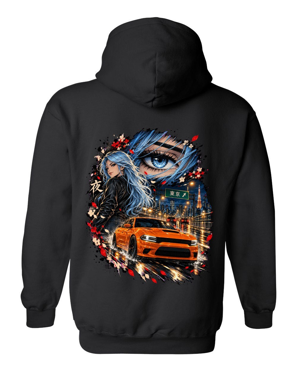 Dodge Charger Hellcat Anime Girl Pull Over Hoodie Black back