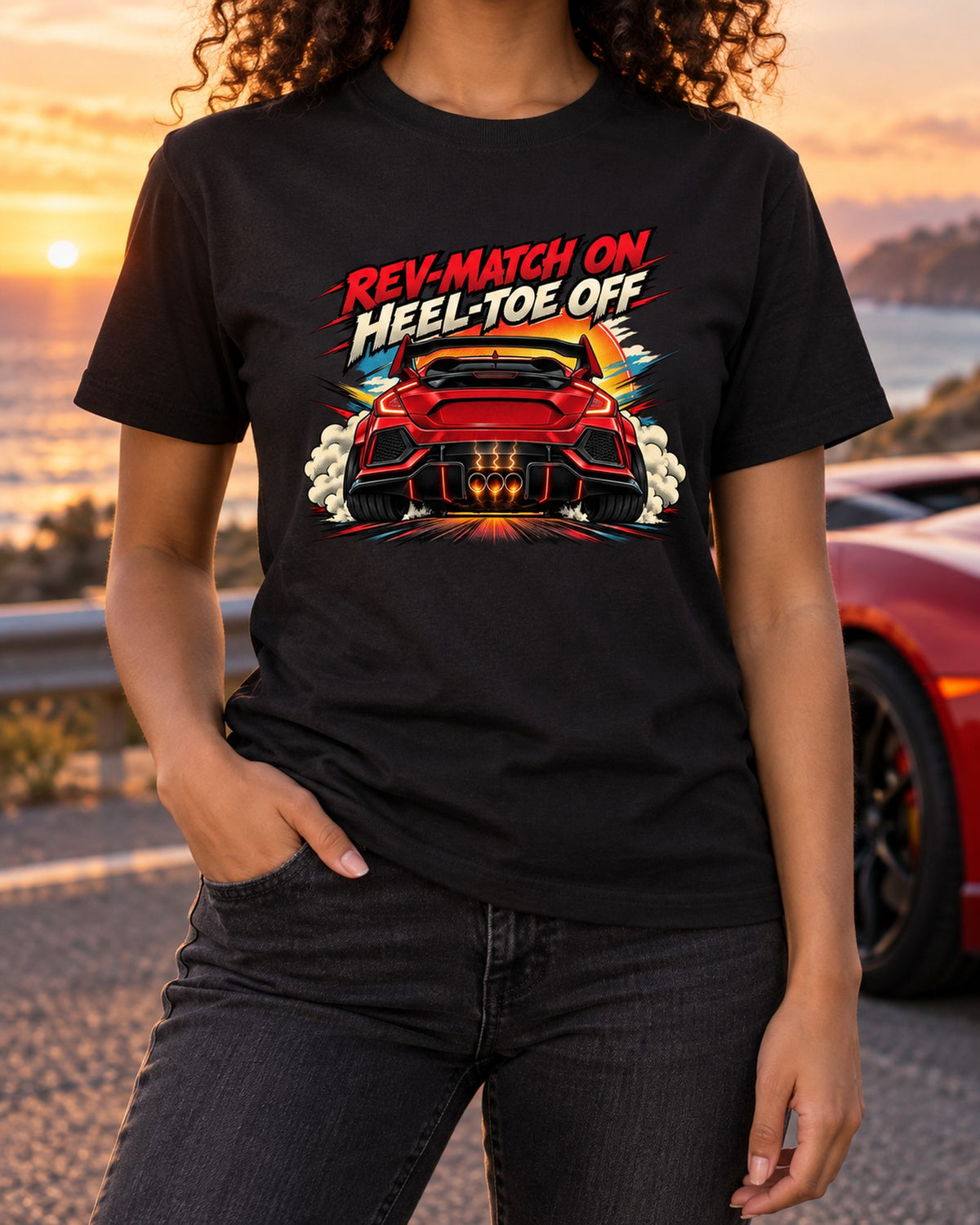Honda Civic Type R FK8 Rev-Match Halftone Comic Shirt T-Shirt Black worn hero