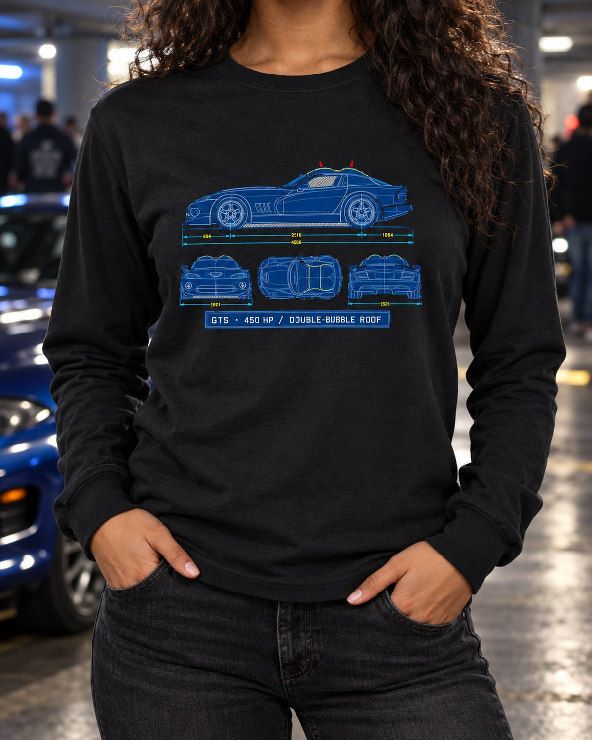 1996 Dodge Viper GTS SR II Cyanotype Blueprint Shirt Long Sleeve Black worn hero