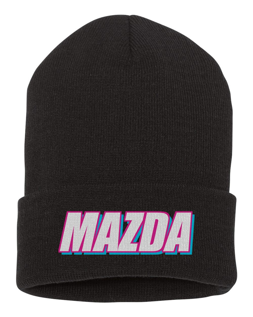 Mazda black beanie front view with car name