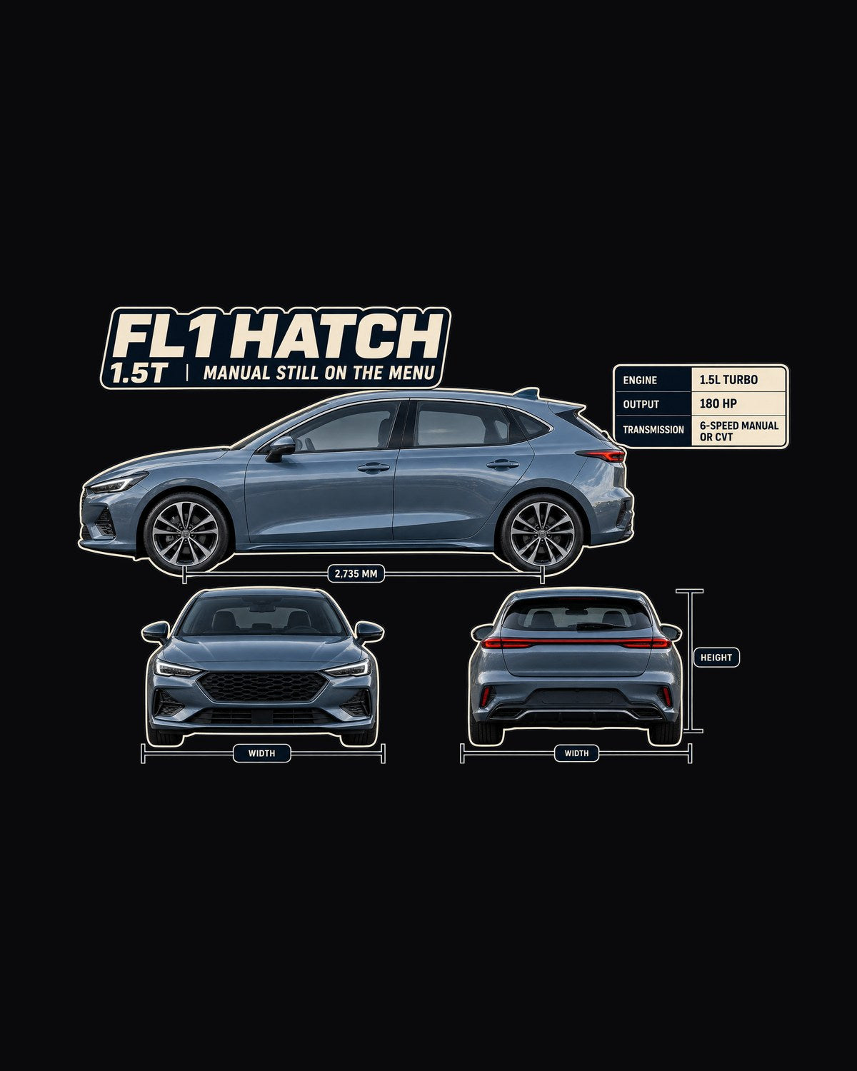 Honda Civic Hatchback FL1 Elevations Shirt, Manual Car Gift design only