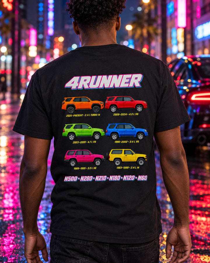 Toyota 4runner Evolution Poster Full-Back Graphic Tee T-Shirt Black worn hero