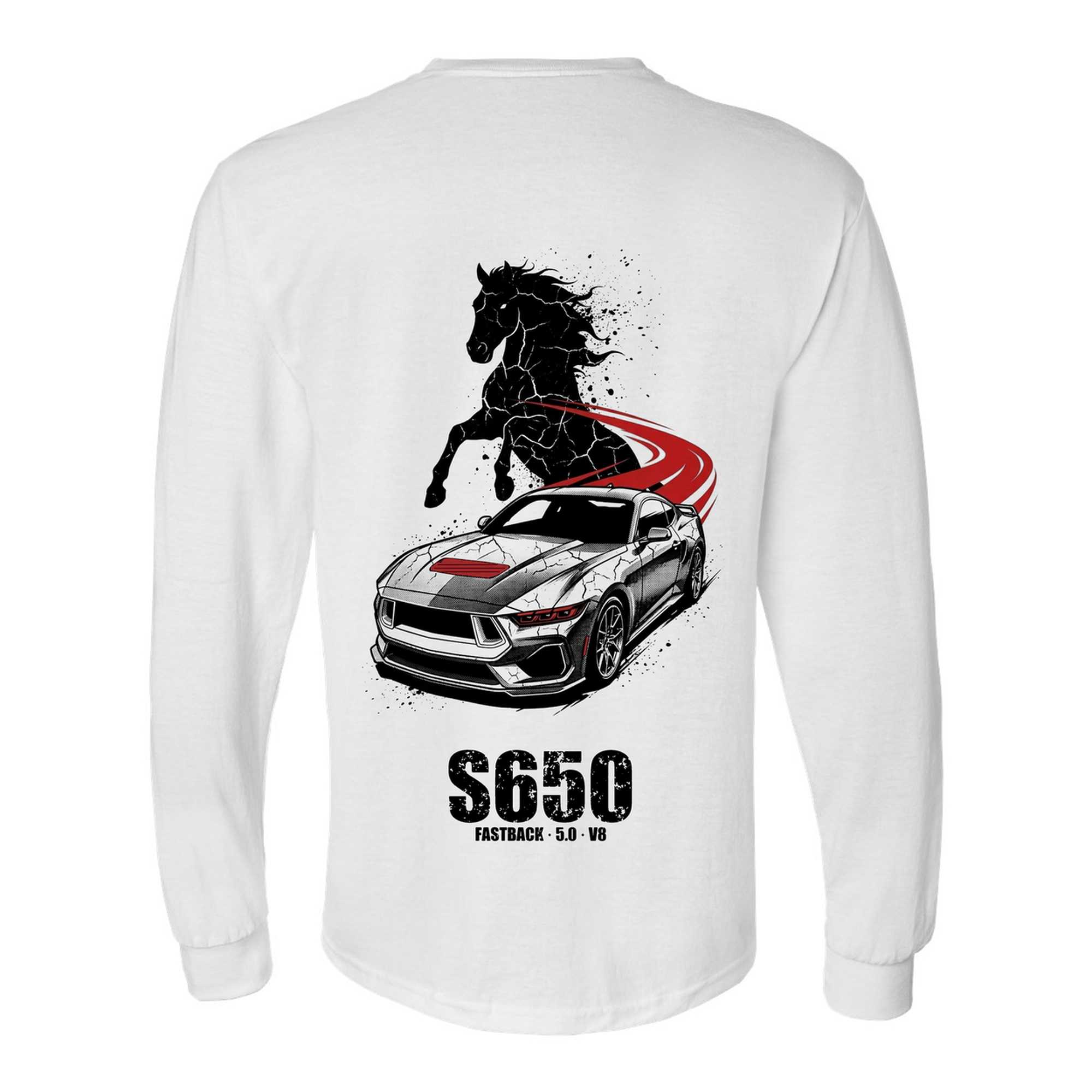 Mustang S650 Stallion Long Sleeve T-Shirt — White back