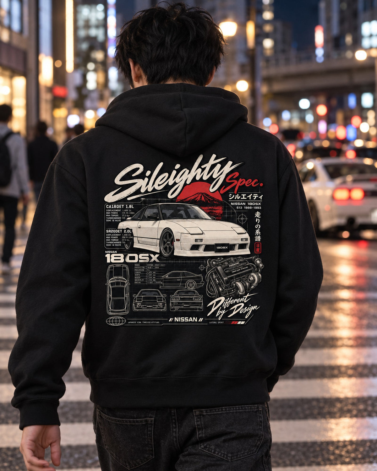 Nissan 180SX Sileighty CA18DET SR20DET Spec Plate Shirt Zip Hoodie Black worn hero