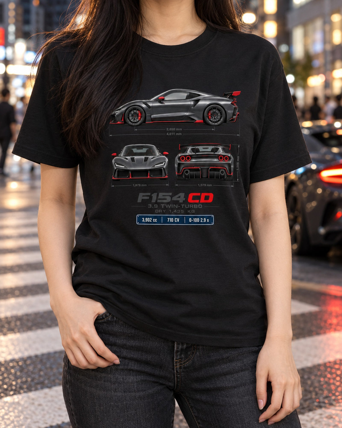 Ferrari F8 Tributo F154 CD Three-View Spec Shirt T-Shirt Black worn hero