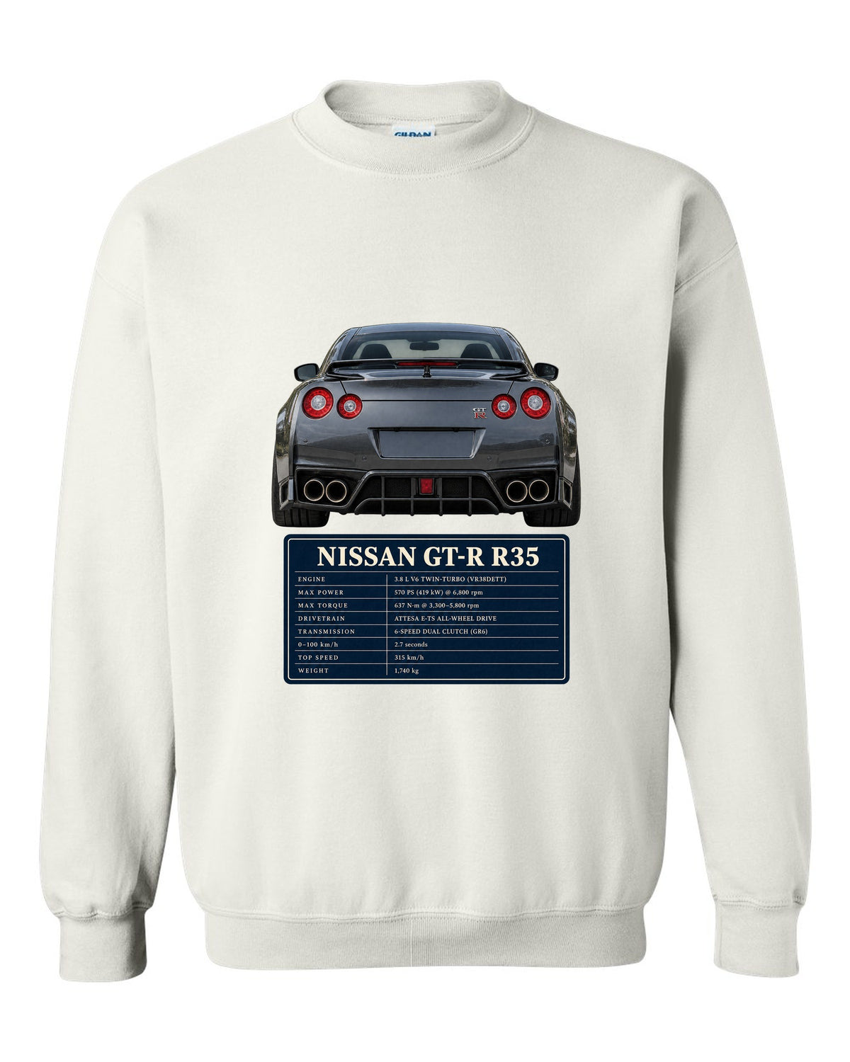 Close crop of Nissan GT-R R35 2014 Premium round taillights white crewneck front view with the design