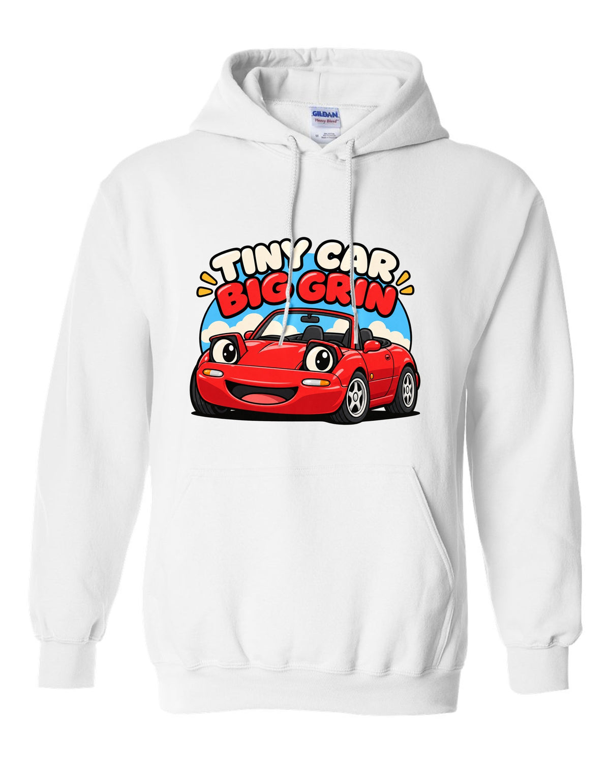 Topographic contour map of a touge road with a Mazda MX-5 ND route white pull over hoodie front view with the design
