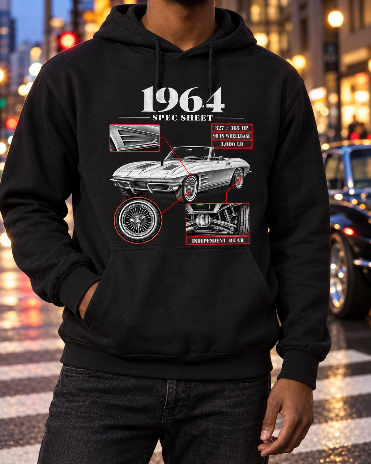 Corvette Sting Ray C2 1964 327 Spec Sheet Shirt, Car Guy Pull Over Hoodie Black worn hero
