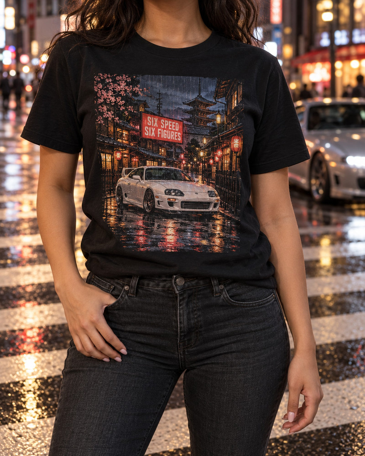 Toyota Supra A80 JZA80 Ukiyo-e Woodblock Shirt, Lantern Rain T-Shirt Black worn hero
