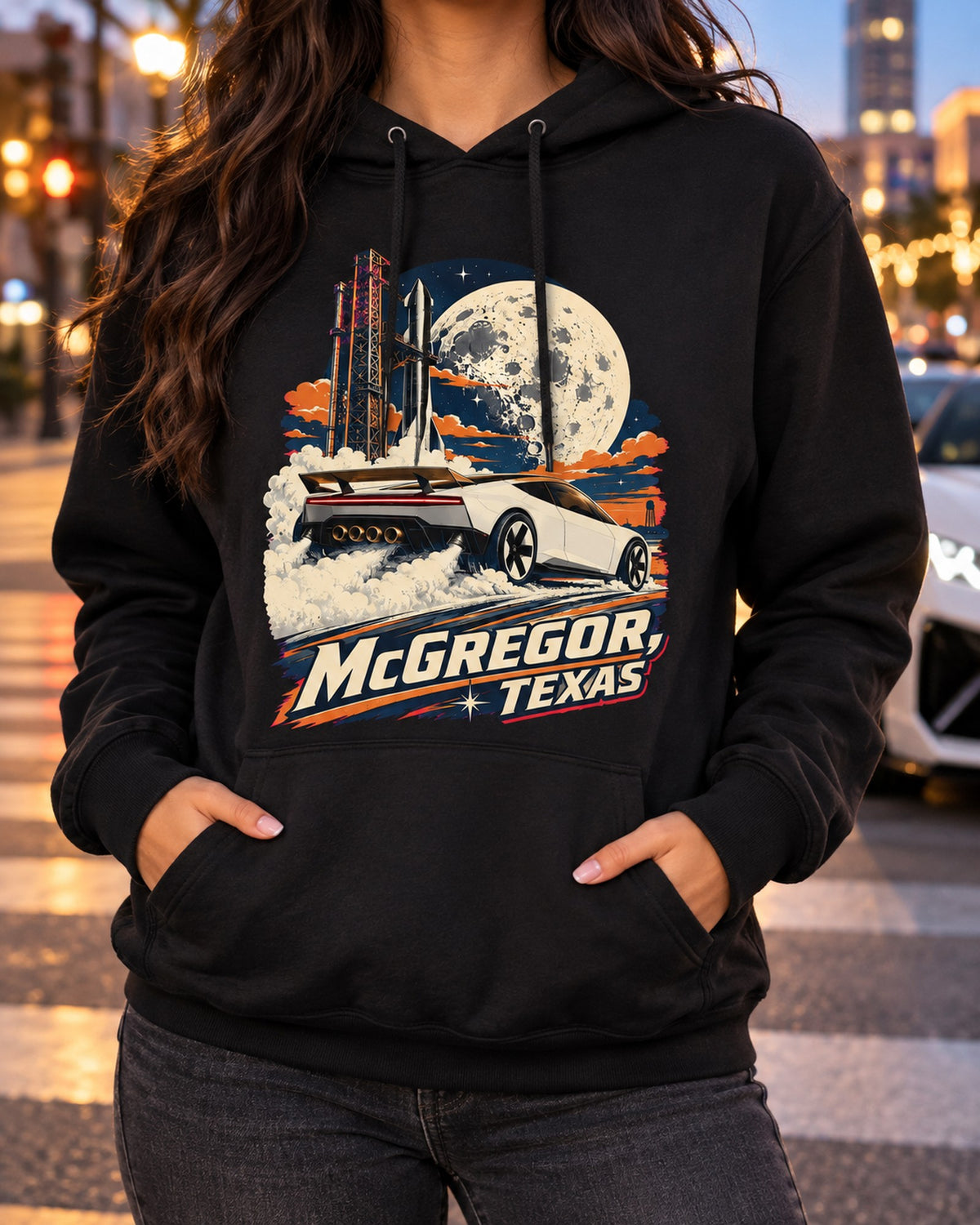 Tesla Roadster McGregor Texas Shirt, Hoodie & More Pull Over Hoodie Black worn hero