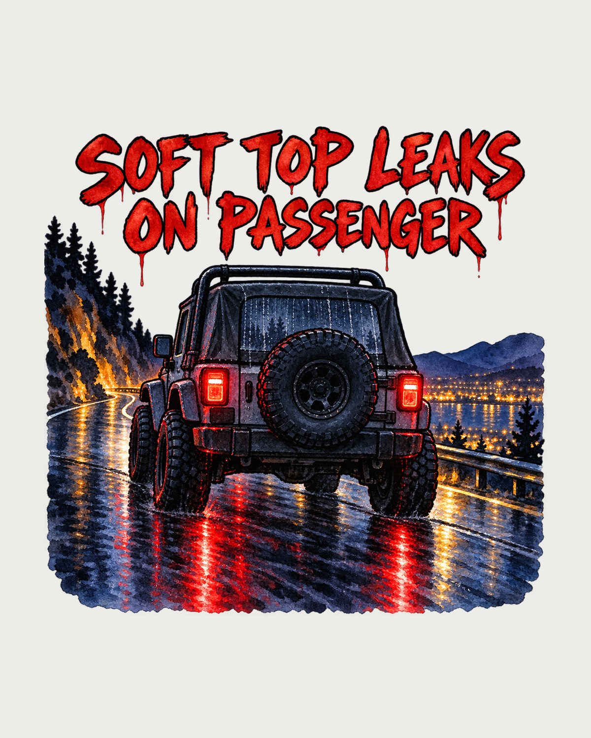 Jeep Wrangler YJ Rainy Night Taillights Watercolour Tee design only
