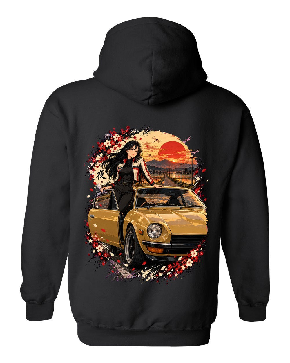 Datsun 240Z Anime Girl Pull Over Hoodie Black back