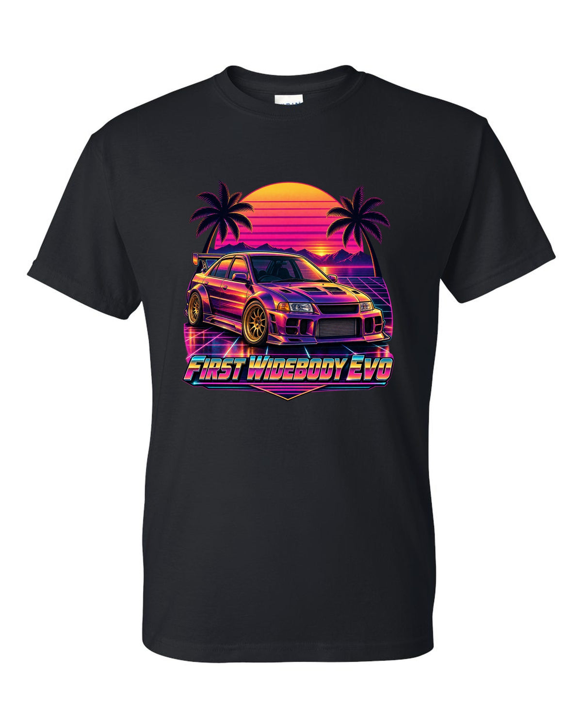Exploded cutaway engine diagram of a Mitsubishi Lancer Evolution X CZ4A black t-shirt front view with the design