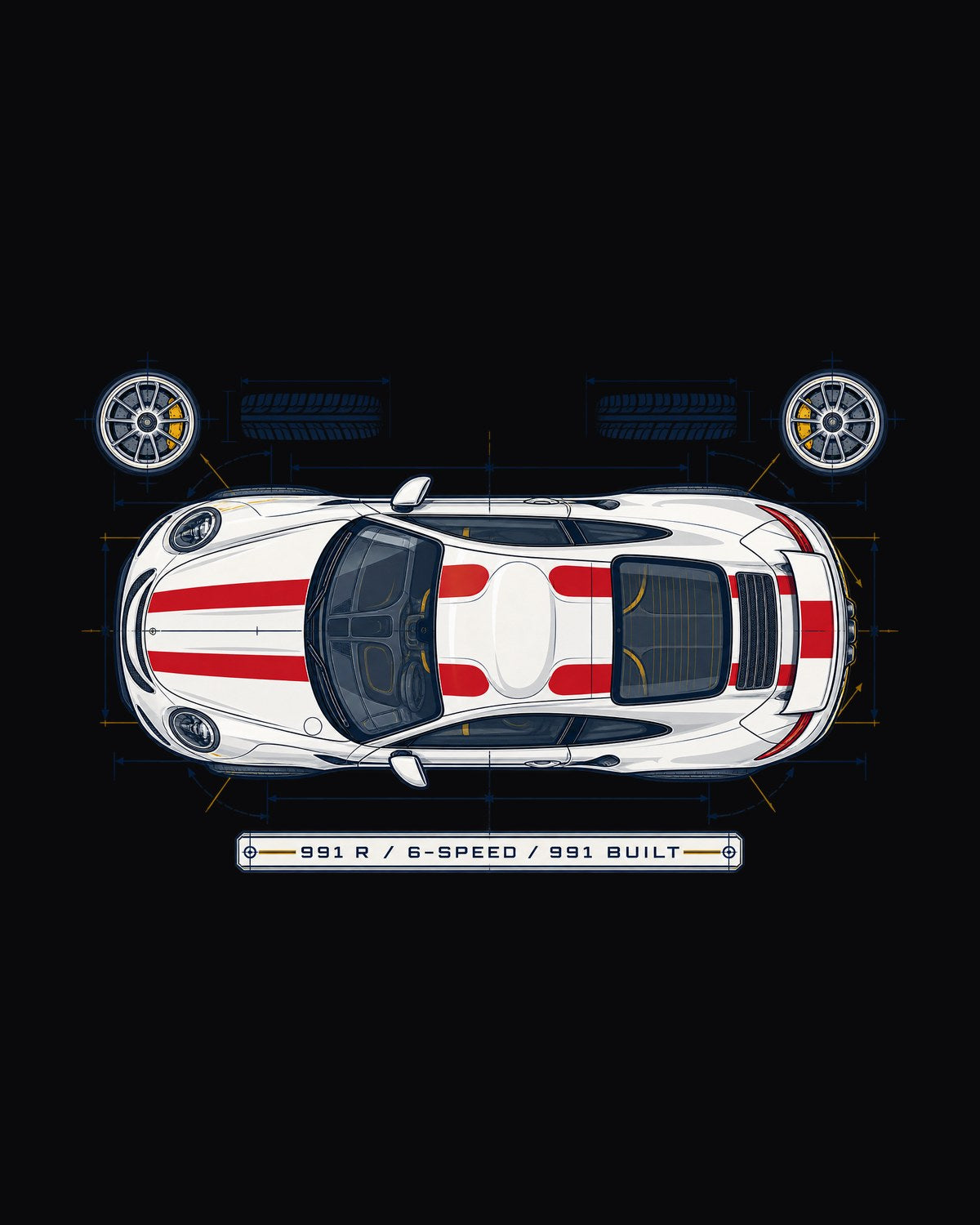 Porsche 993 Carrera Gauge Cluster Shirt, Five Dials No Screens design only