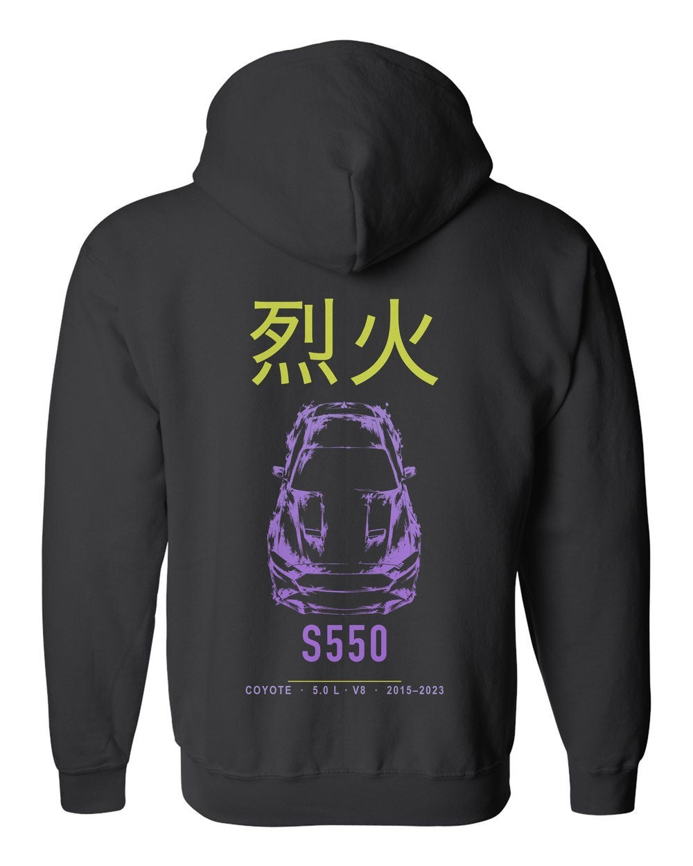 S550 full-back artwork black zip hoodie back view with the design