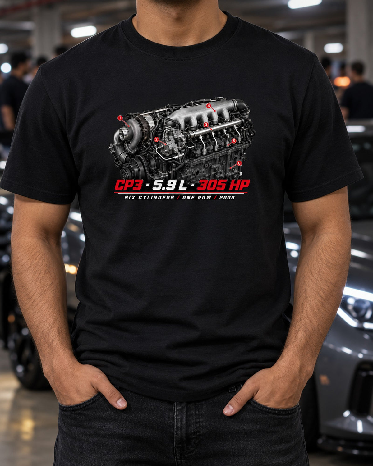 5.9 L Common Rail Cummins Engine Shirt, CP3 and 305 HP T-Shirt Black worn hero