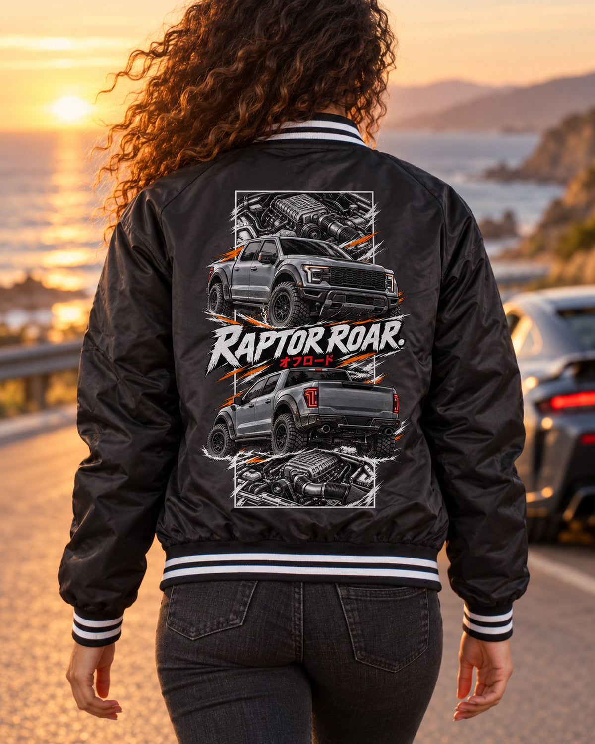 Ford F-150 Raptor R Torn Poster Full-Back Graphic Tee Bomber Jacket Black worn hero