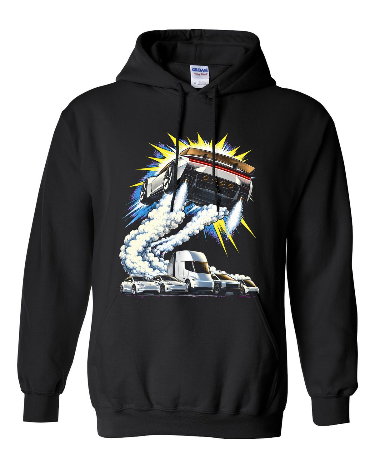 Tesla Roadster The Jump Pull Over Hoodie Black front