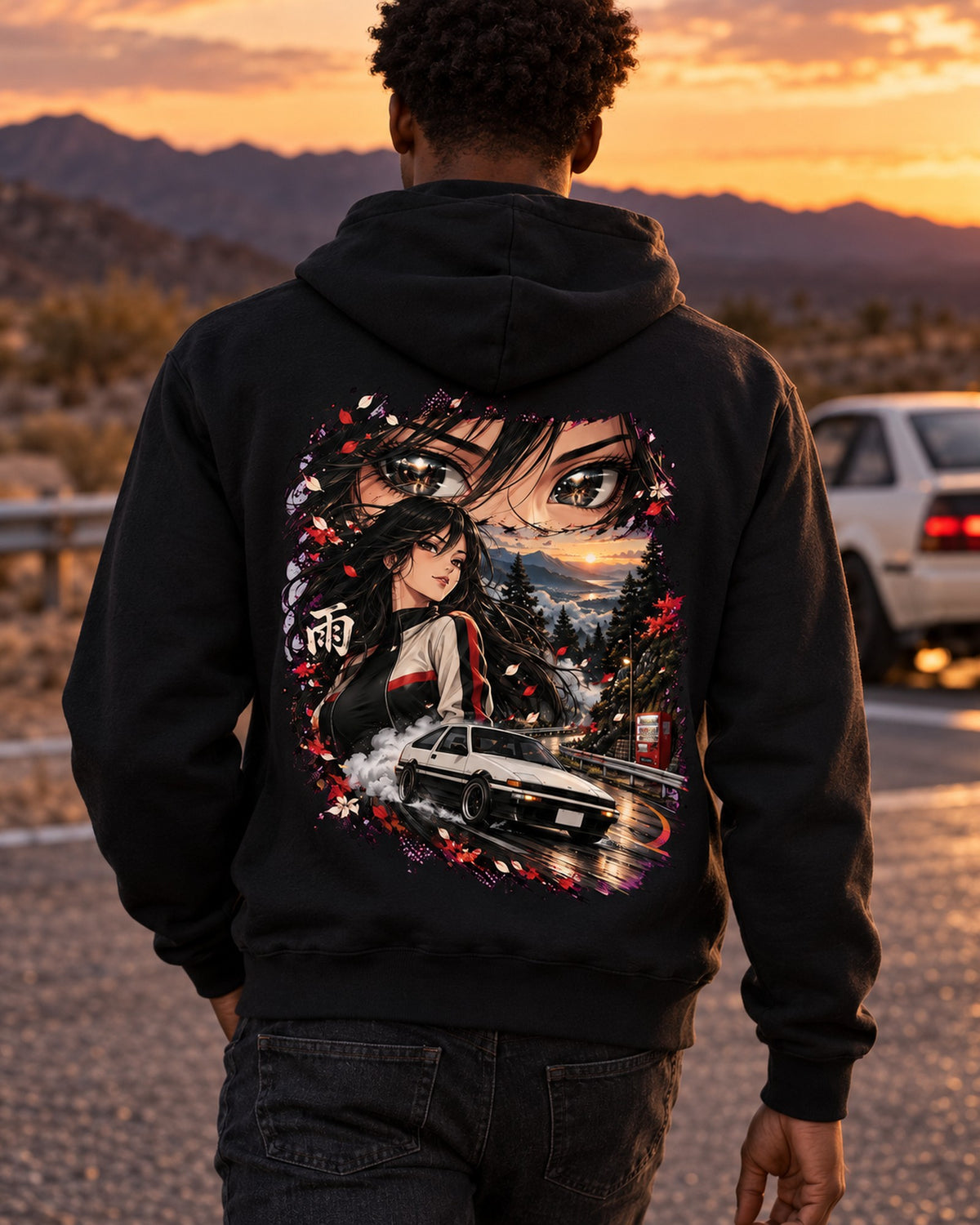 Toyota AE86 Anime Girl Shirt, Hoodie & More Zip Hoodie Black worn hero