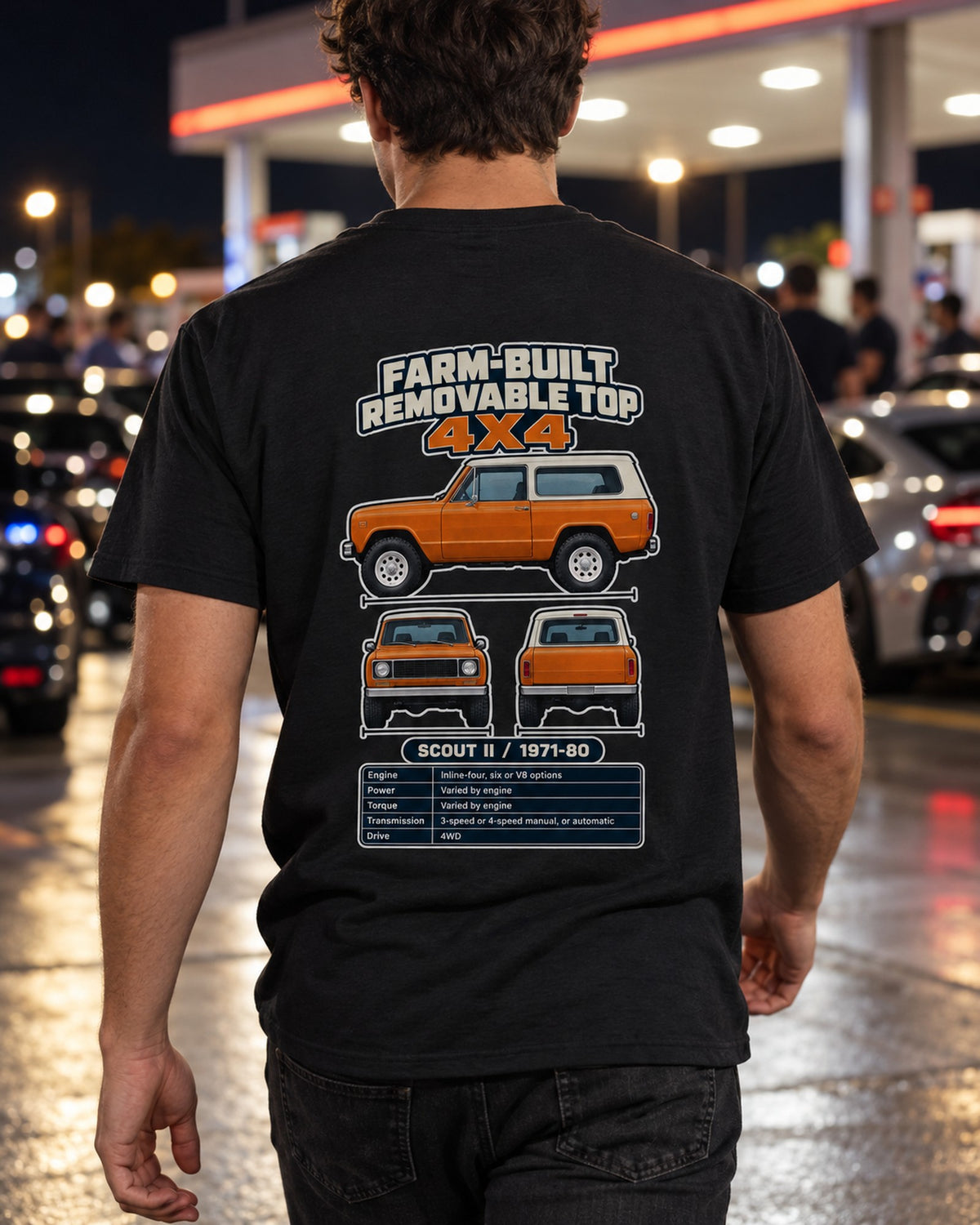 International Scout Ii Spec Sheet Full-Back Graphic Tee T-Shirt Black worn hero
