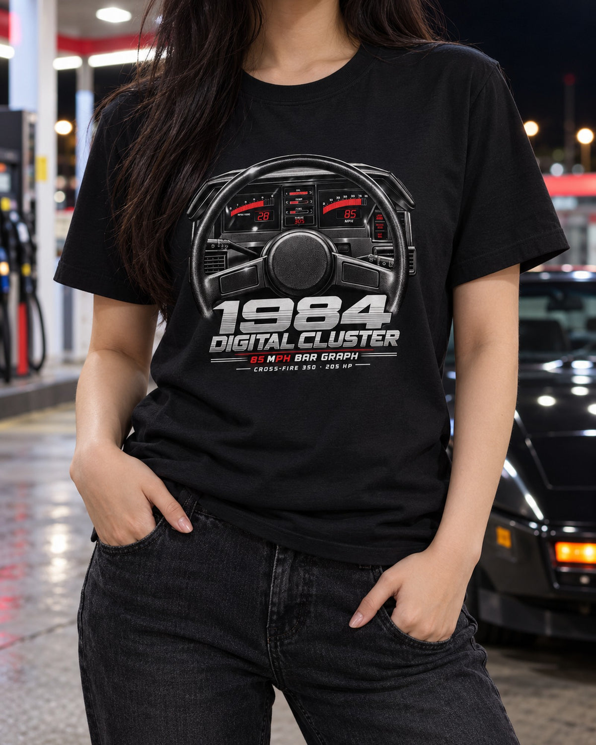 Corvette C4 1984 Digital Dash Cluster Shirt, 80s Car Gift T-Shirt Black worn hero