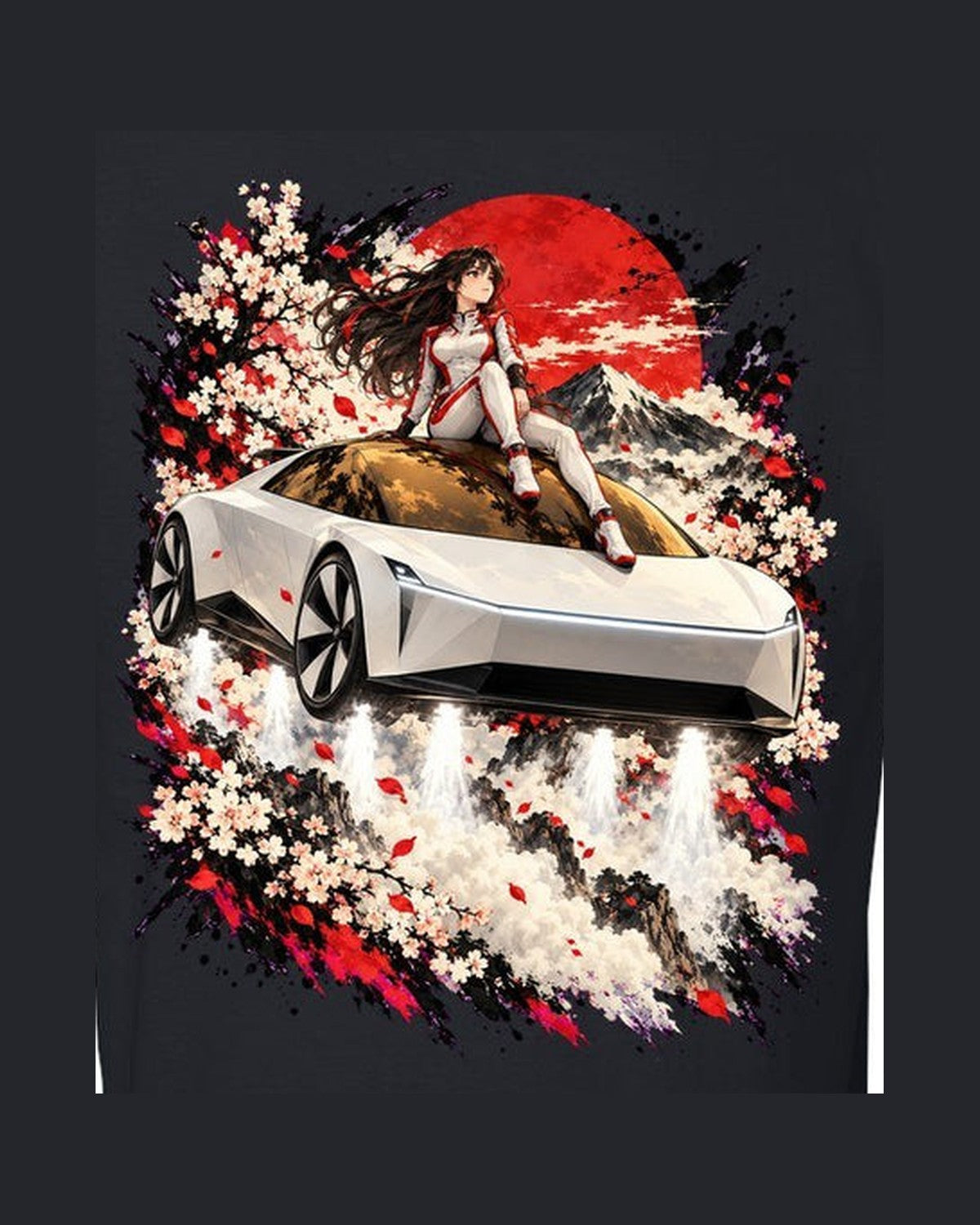 Tesla Roadster Rooftop Anime Girl Shirt, Hoodie & More design only