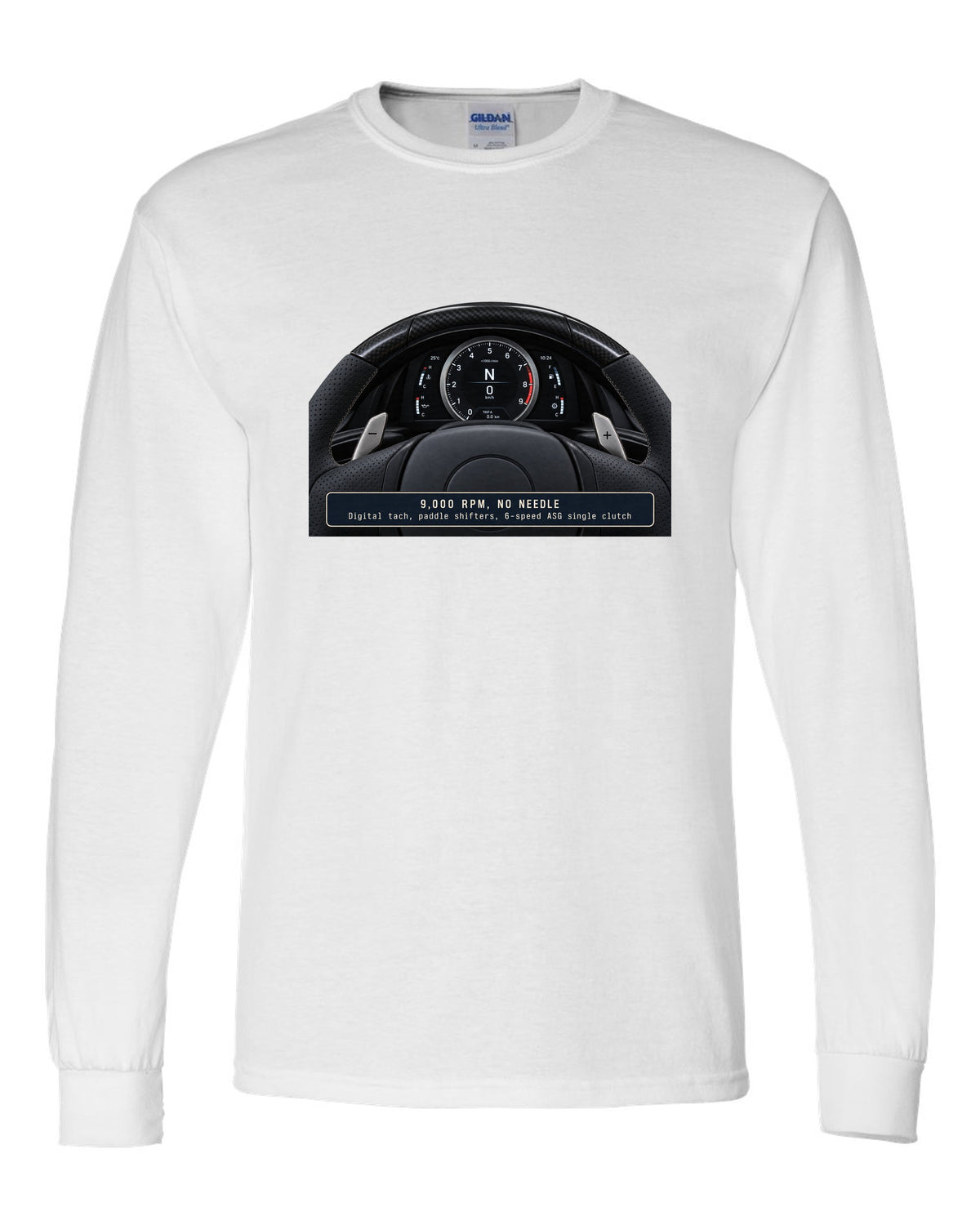 Engine hero print of the Lexus LFA 1LR-GUE 4.8 L V10 white long sleeve front view with the design