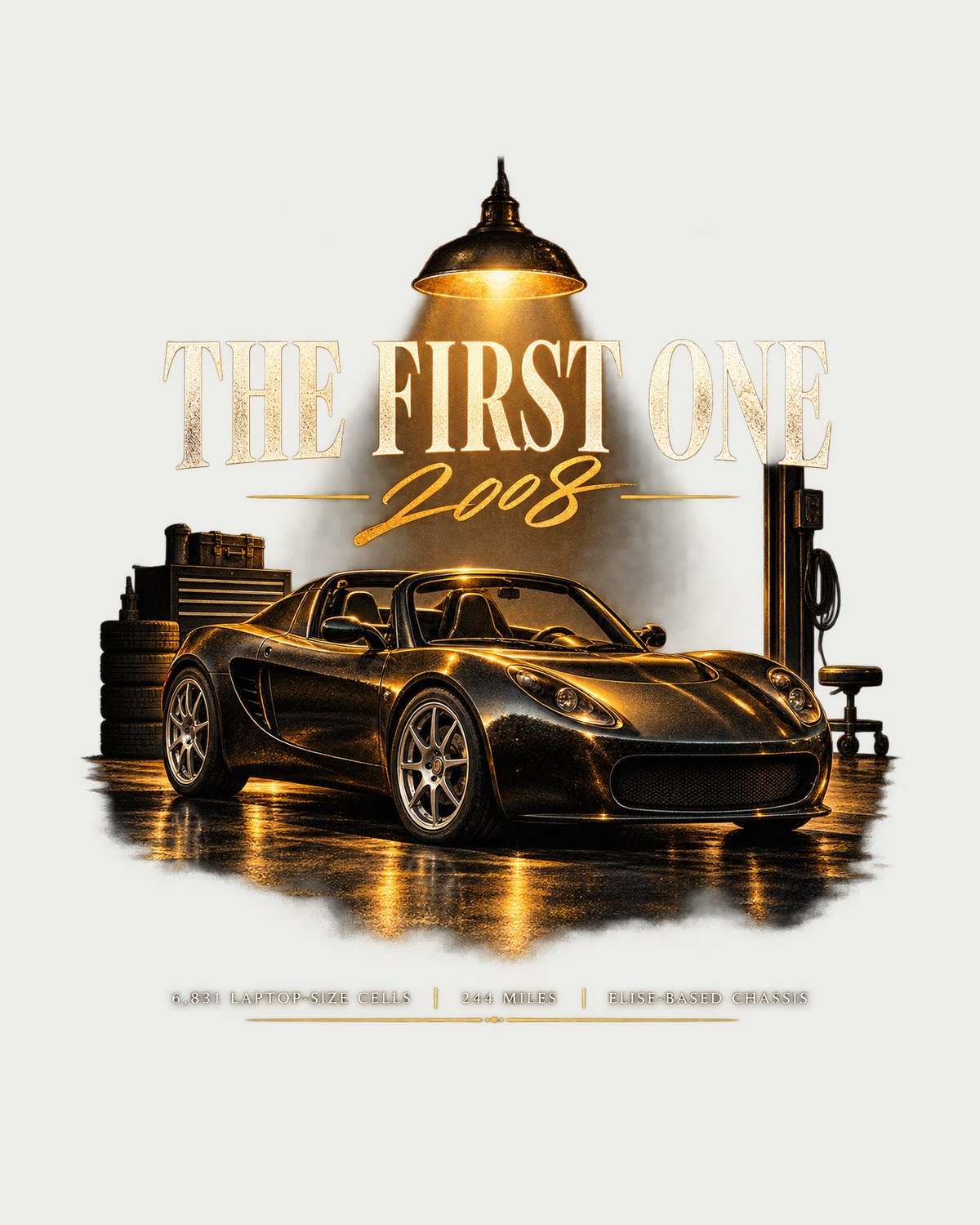 Tesla Roadster 2008 The First One Garage Night Shirt design only