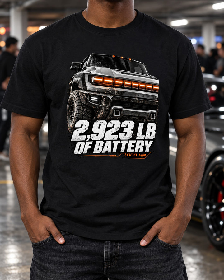 GMC Hummer EV Pickup Battery Weight Macro Shirt, Truck Guy Gift T-Shirt Black worn hero