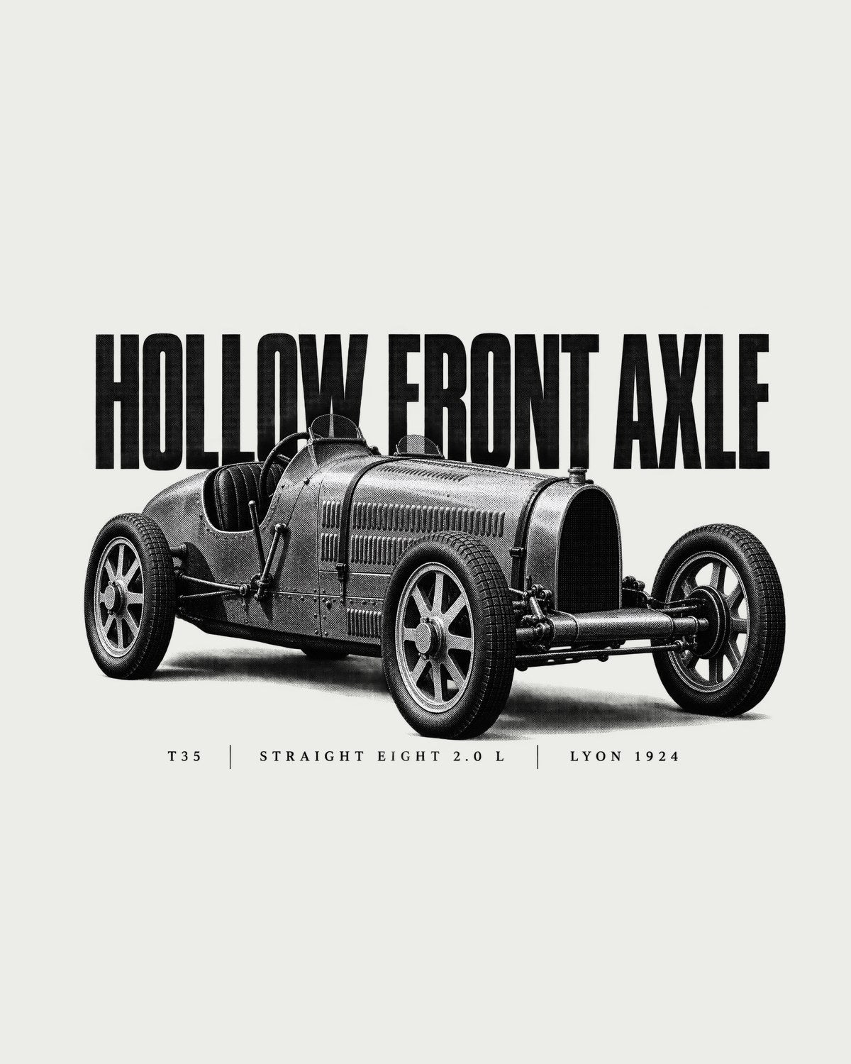 Bugatti Type 35 1924 Hollow Axle Halftone print Tee design only