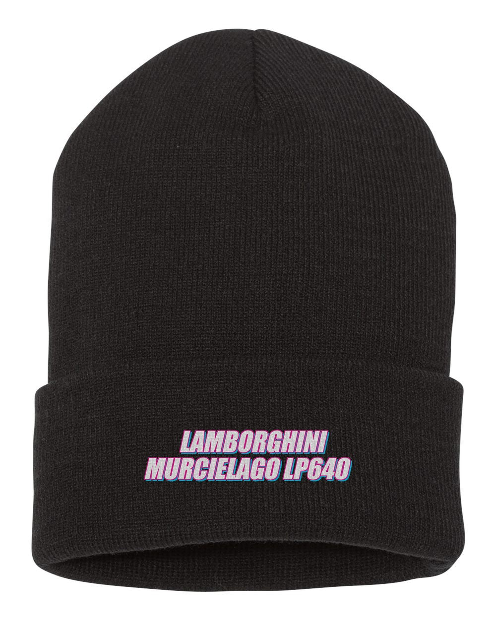 Lamborghini Murcielago Lp640 black beanie front view with car name