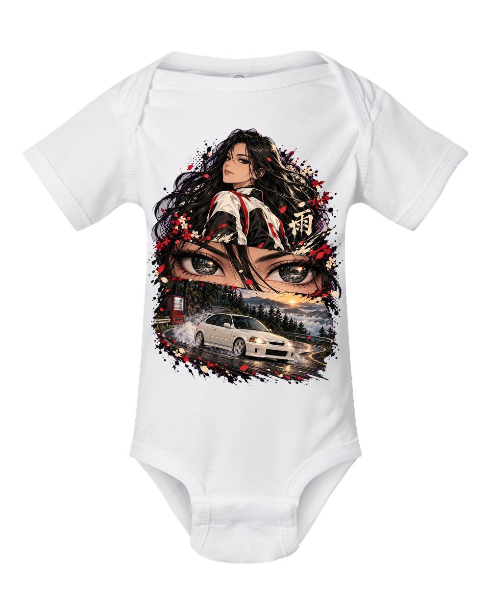 Honda Civic Type R EK9 Anime Girl Baby Onesie White front