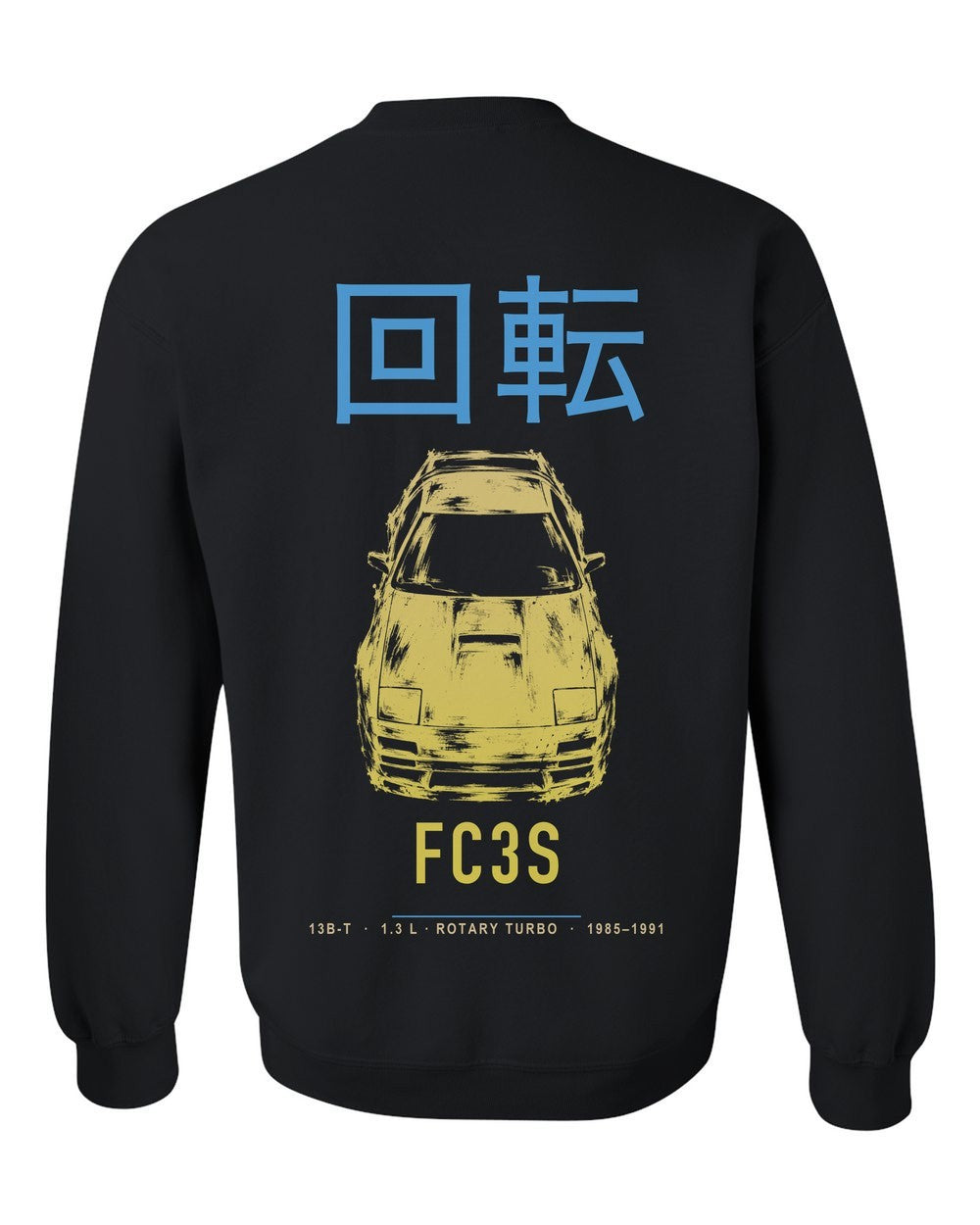 FC3S full-back artwork black crewneck back view with the design