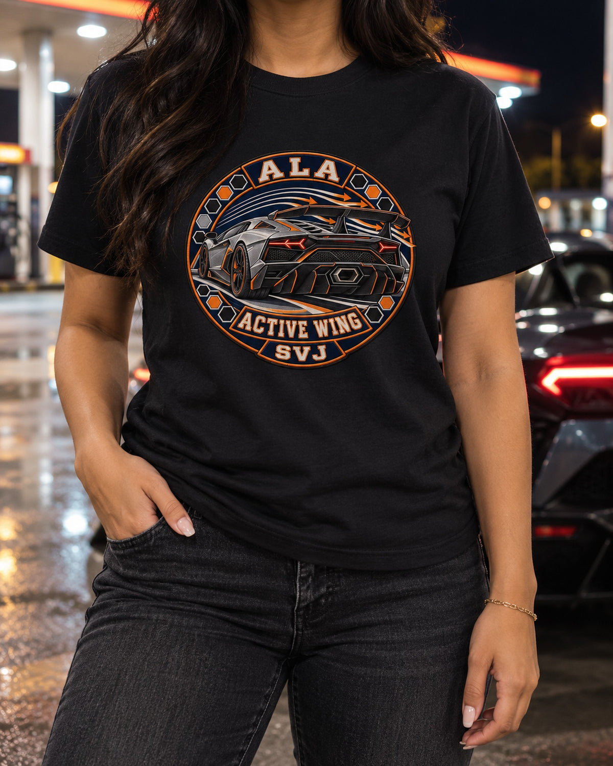 Aventador SVJ LP770-4 ALA Active Wing Round Crest Shirt T-Shirt Black worn hero