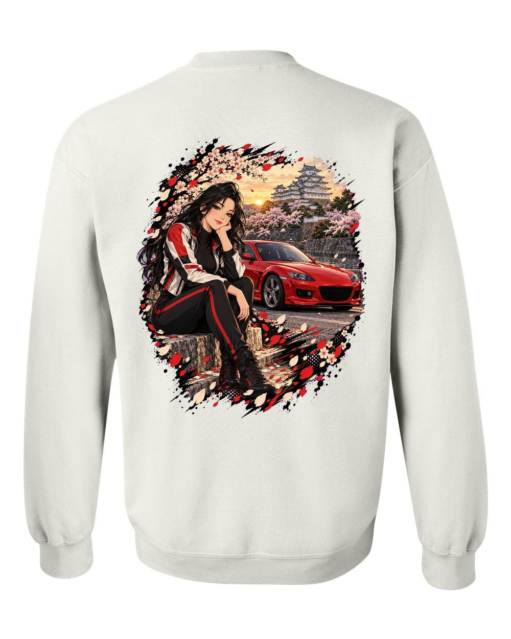 Mazda RX-8 Anime Girl Crewneck White back