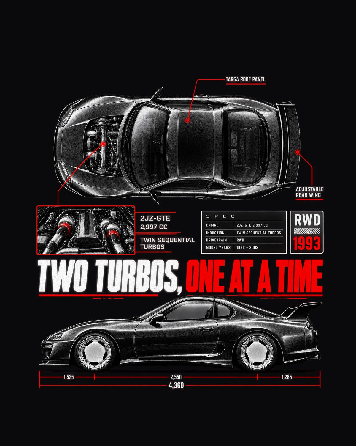 Toyota Supra A80 JZA80 Twin Sequential Turbo Spec Shirt design only