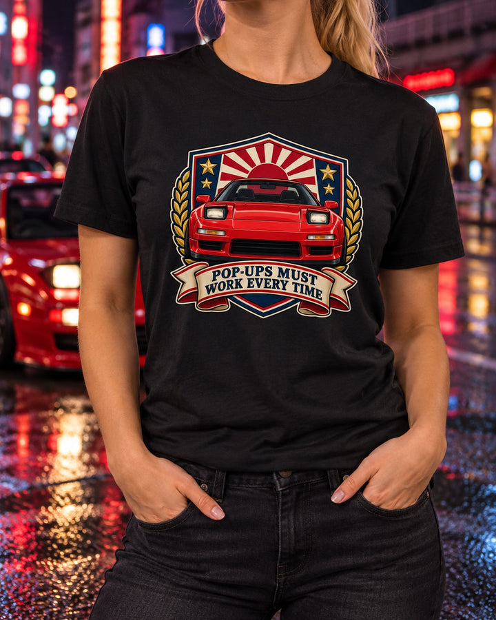 Honda NSX NA1 Pop-Ups Must Work Crest Shirt, Car Guy Tee T-Shirt Black worn hero
