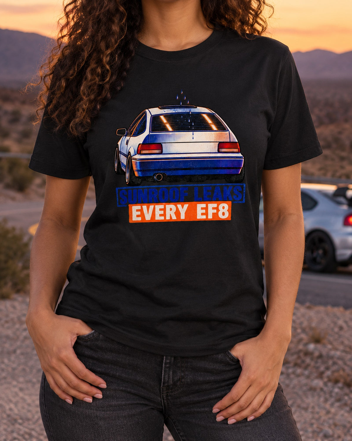 Honda CRX EF8 Si Sunroof Leak Joke Shirt, Car Guy Gift T-Shirt Black worn hero
